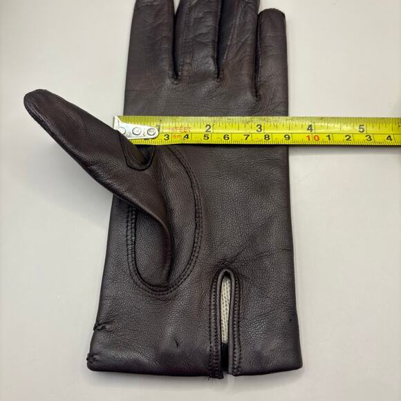 VTG Leather Gloves Sz 7 Brown Knit Fabric Lined Unbranded Braided Embellished - Picture 8 of 10